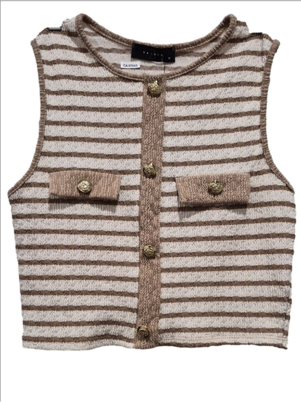 21 Saints Beige Cream Horizontal Stripe Textured Cropped Cardigan M